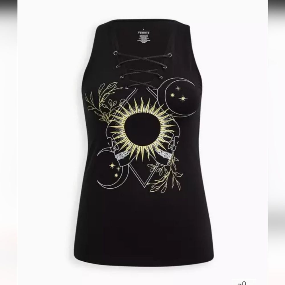 Torrid Lace Up Tank, Foxy Tarot Black, Sleeveless, Size 5x - Picture 6 of 9